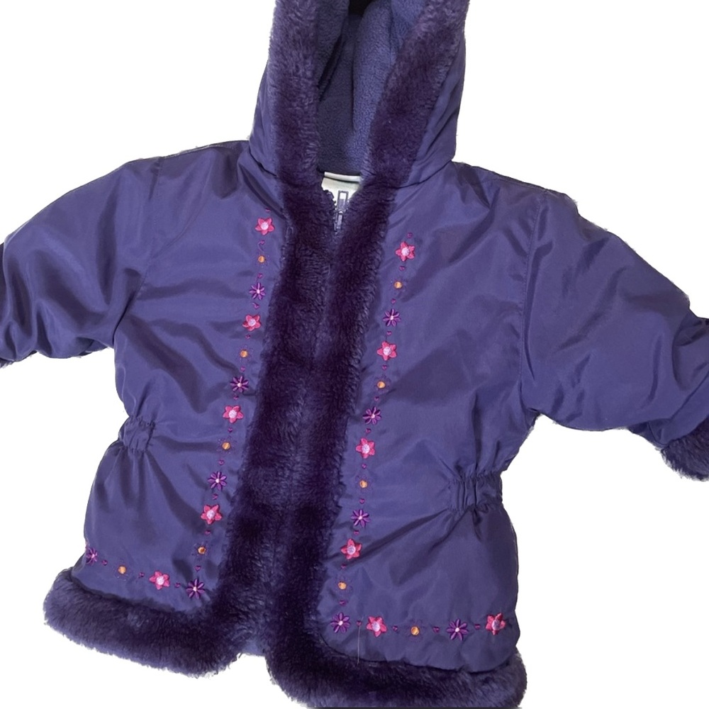 Vintage Okie Dokie 12 Month Winter Coat Jacket Purple with Hood - Picture 2 of 6